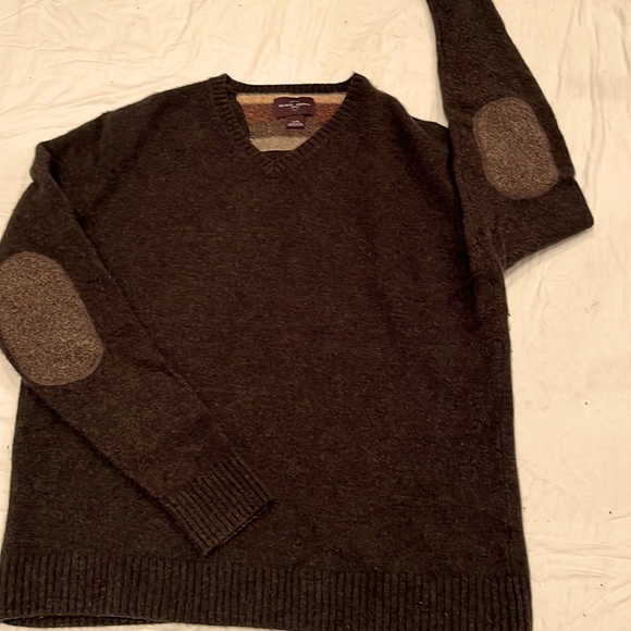 Dark Green/Brown V Neck Sweater 80% Lambs Wool / 20% Nylon Men’s XL - Picture 1 of 16